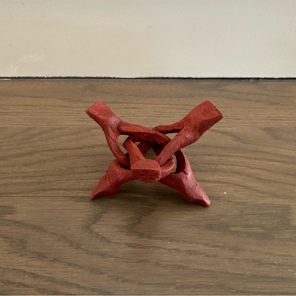 Hand Carved Wooden Tripod Stand in Red 3.75" wide